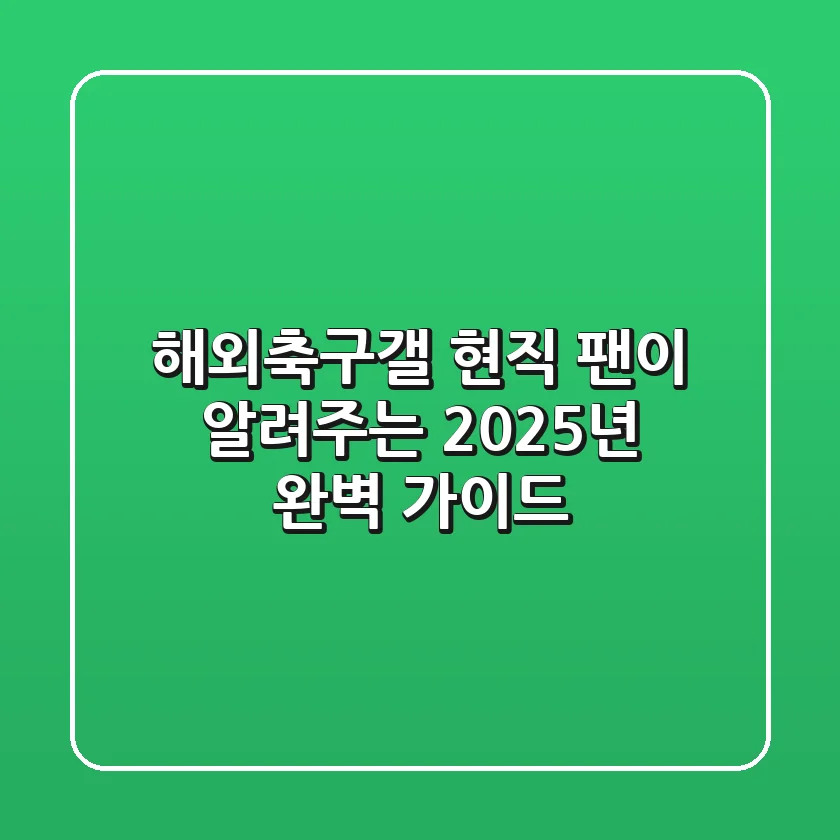 해외축구갤? 현직 팬이 알려주는 2025년 완벽 가이드