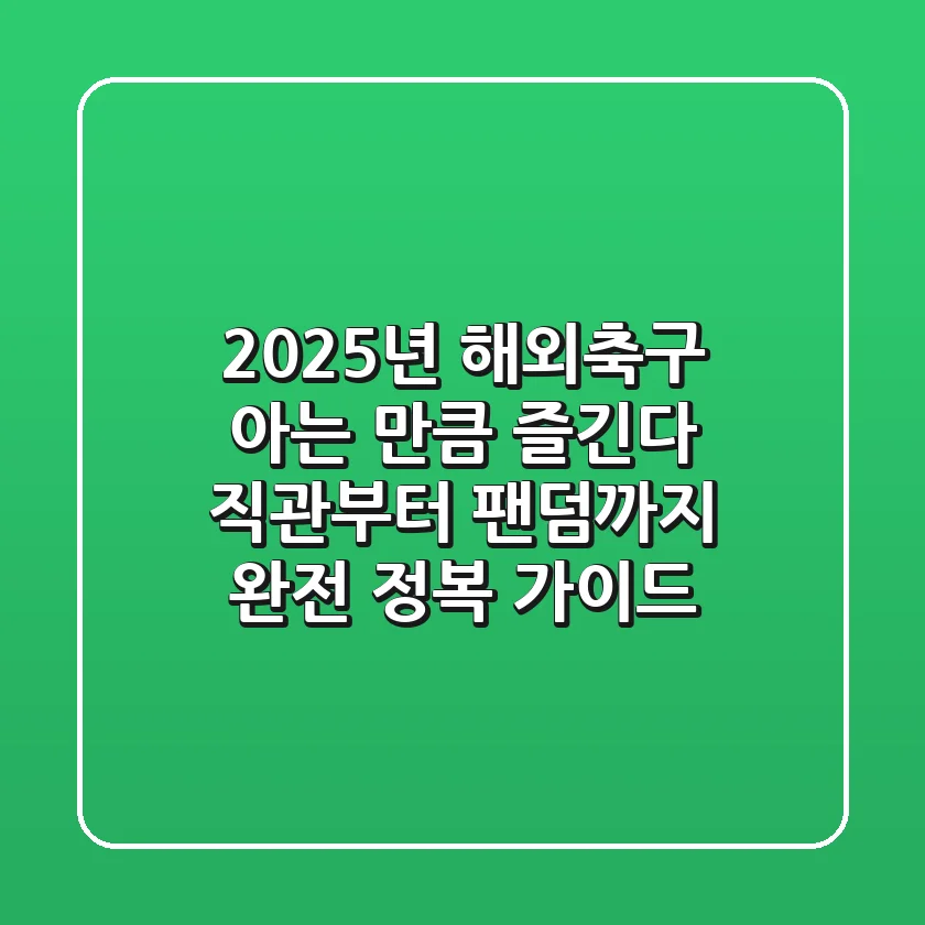 2025년 해외축구, 아는 만큼 즐긴다! 직관부터 팬덤까지 완전 정복 가이드